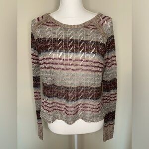 M. Rena Knit Crochet Open Weave Boho Sweater Cropped Women Size Small